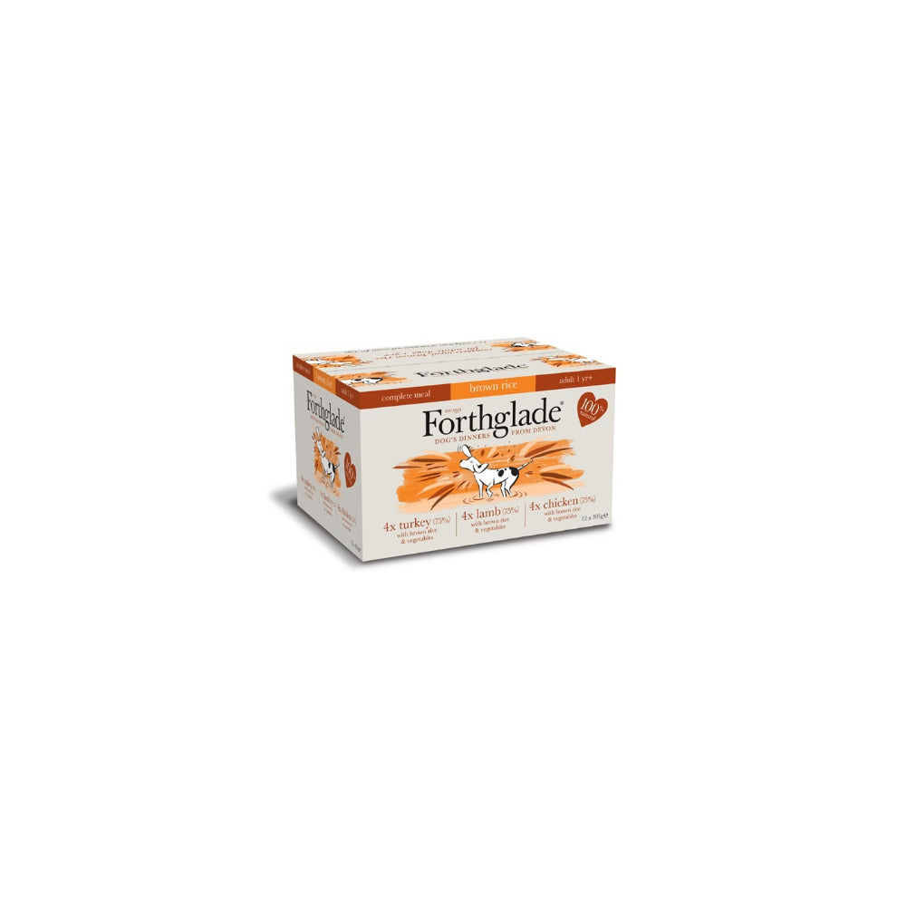 Forthglade Complete Meal Adult Variety Pack (Lamb, Turkey, Chicken with Brown Rice), 12 X 395g