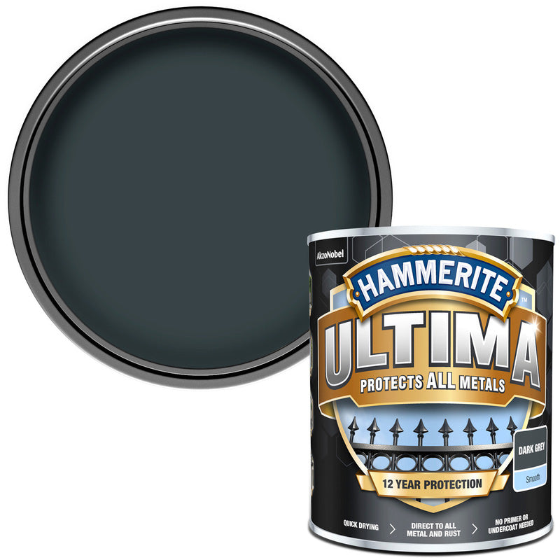 Hammerite|Ultima Metal Paint- Dark Smooth Grey-750ml