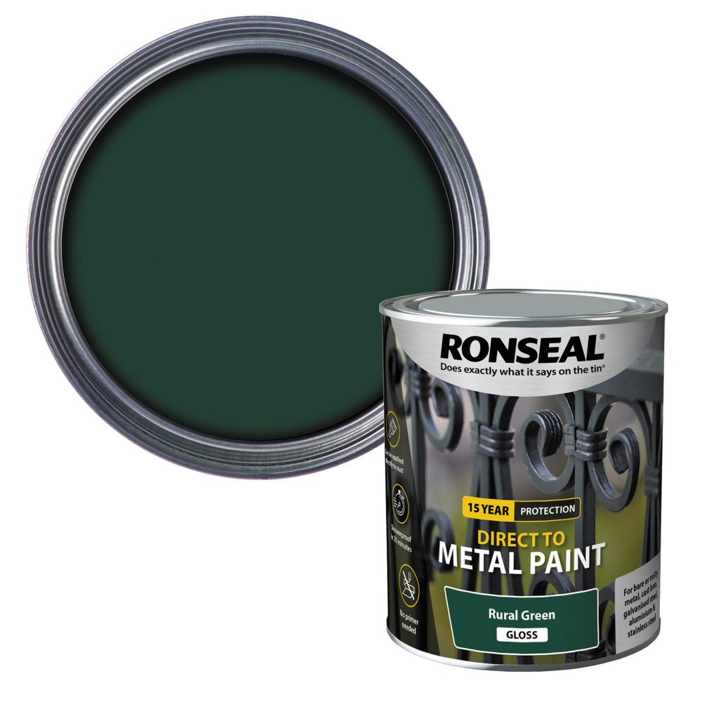 Ronseal| Direct to Metal Paint| Gloss| Rural Green|750ml