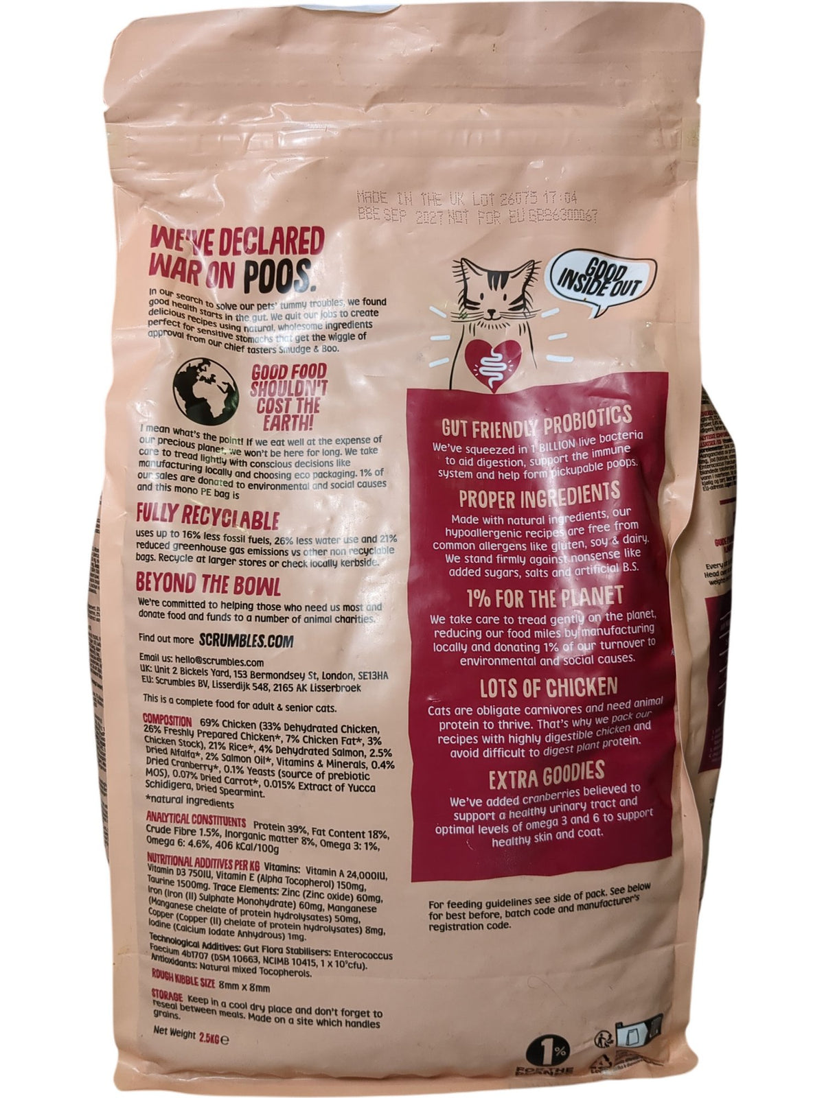 Scrumbles | Gut Friendly Cat Food | 75% Chicken with Salmon | 2.5KG