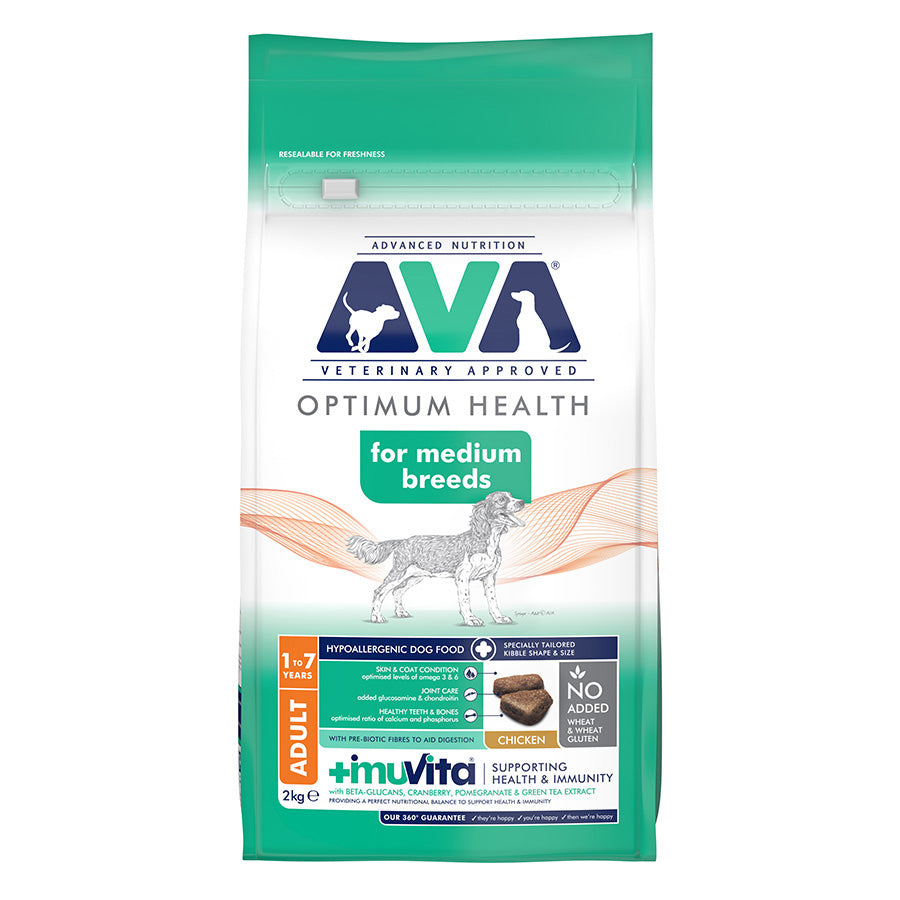AVA Veterinary Approved Optimum Health Medium Breed Adult Dry Dog Food Chicken 2kg