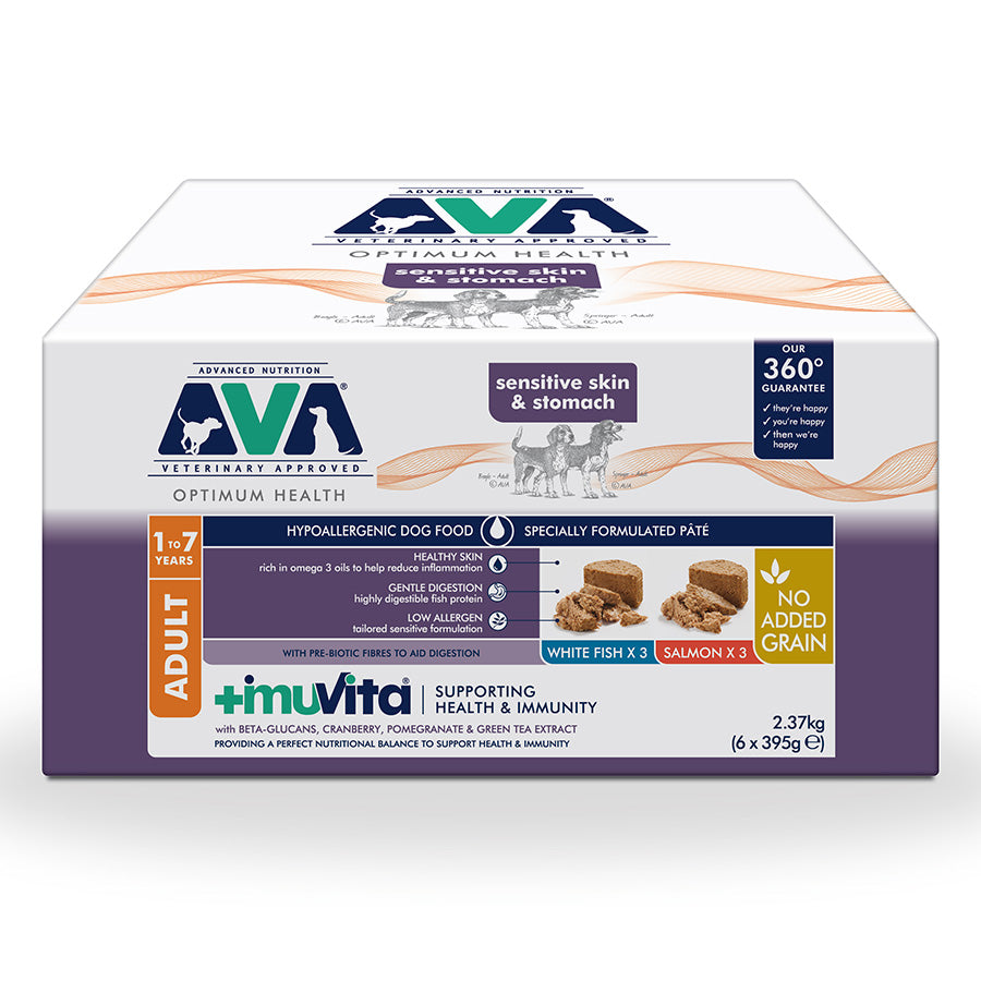 Imperfect Picks: Dented Cans - Ava - Sensitive skin & stomach - Adult 1-7 - Whitefish and Salmon Dog Food (Wet) 24 tins x 395g