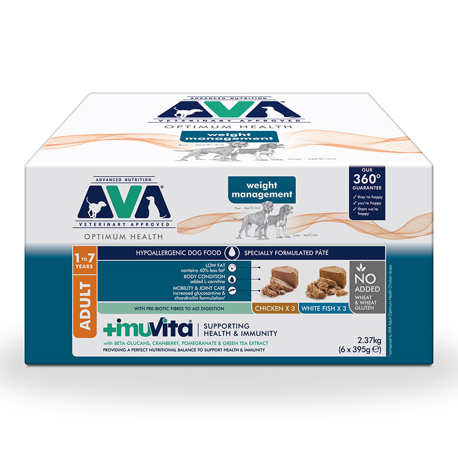 AVA - weight management 1 to 7 years, chicken x 6 white fish x 6, 12 x 395g pate