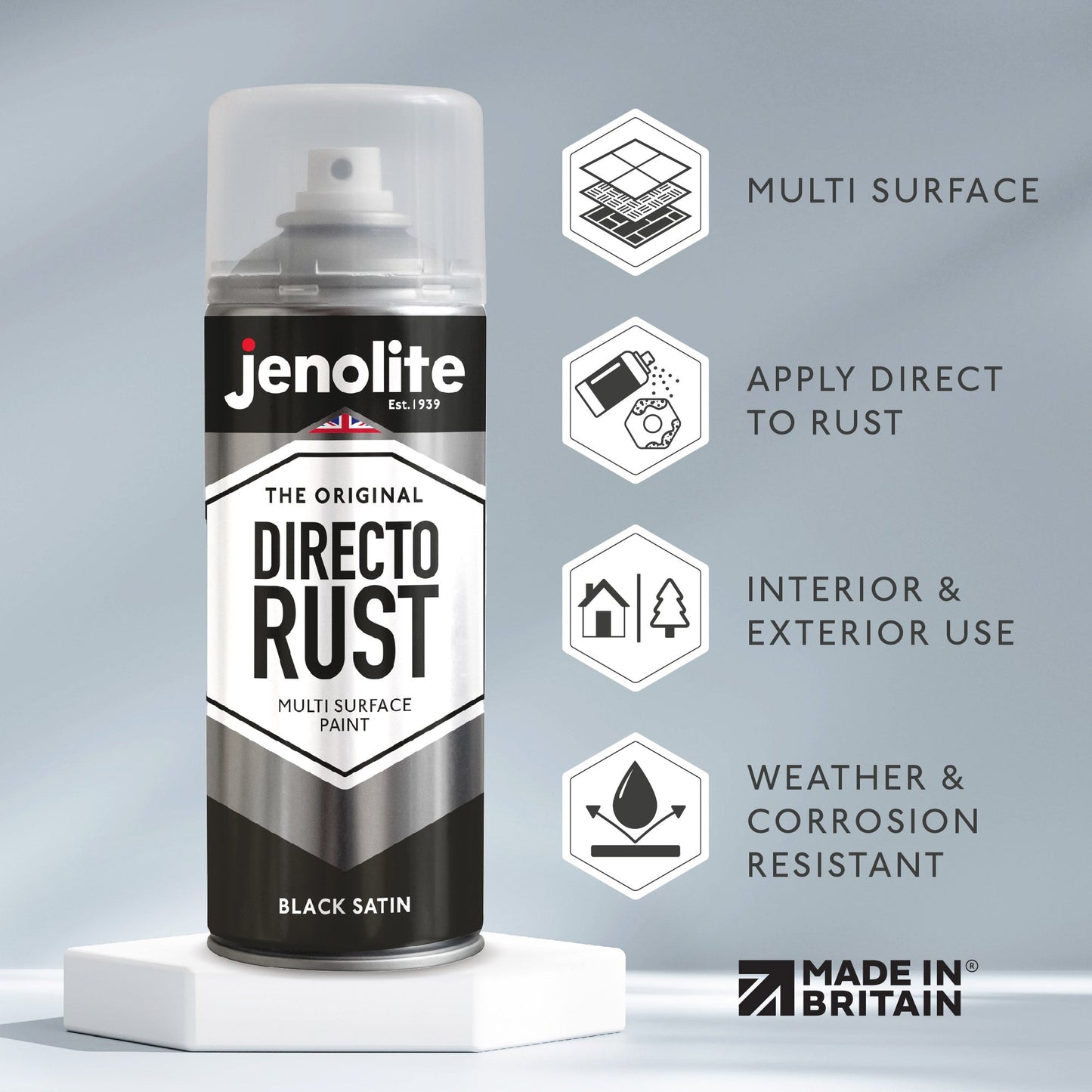 Jenolite| Direct to Rust Multi Surface Paint| Black Satin|400ml