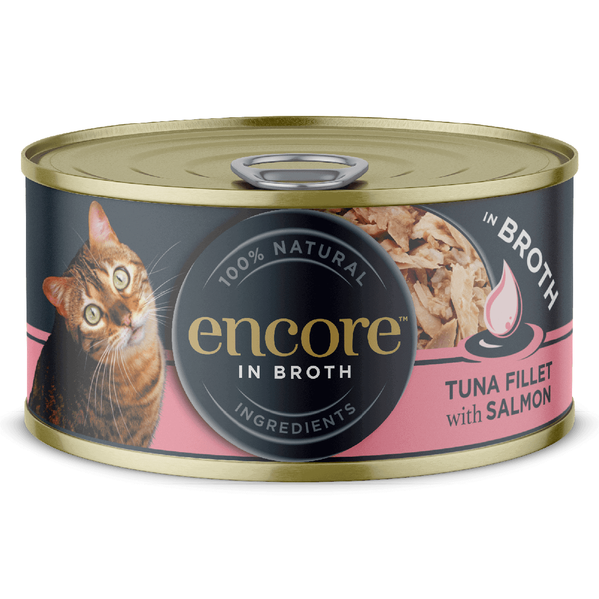 Encore 100% Natural Wet Cat Food, Tuna with Salmon in Broth (Pack of 16 X 70g Tins)