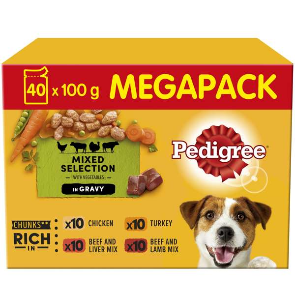 Pedigree Adult Dog Food Pouches Mixed Selection in Gravy 40x100g
