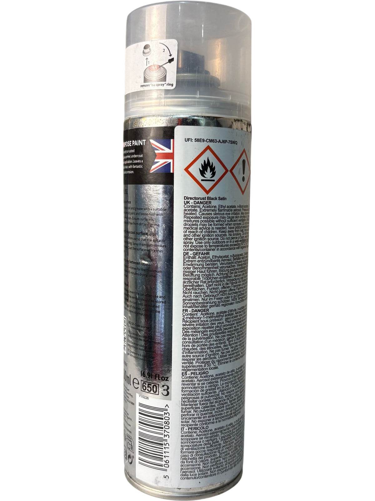 Jenolite Direct to Rust Multi Surface Paint Black Satin 500ml