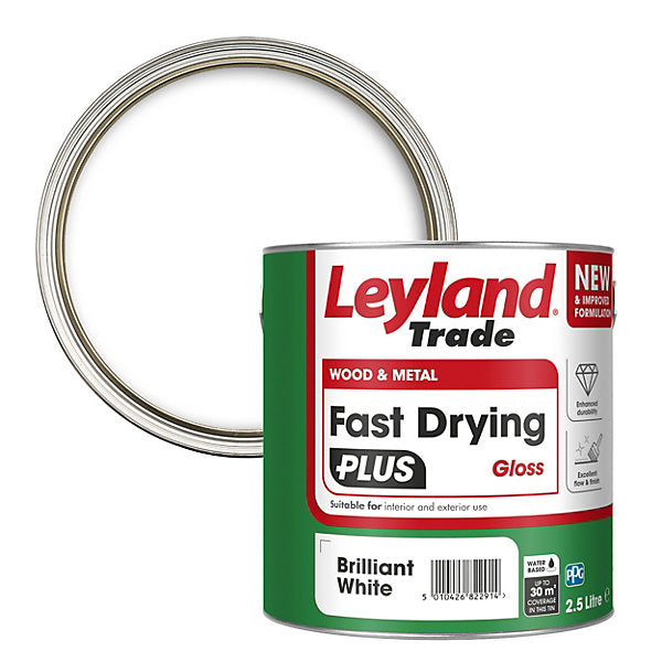 Leyland Trade| Fast Drying Gloss Wood/Metal| Brilliant White| 2.5L