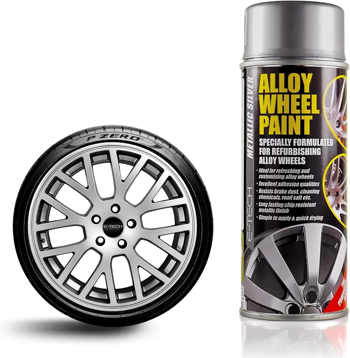E-TECH| Alloy Wheel Paint|Metallic Silver|400ml