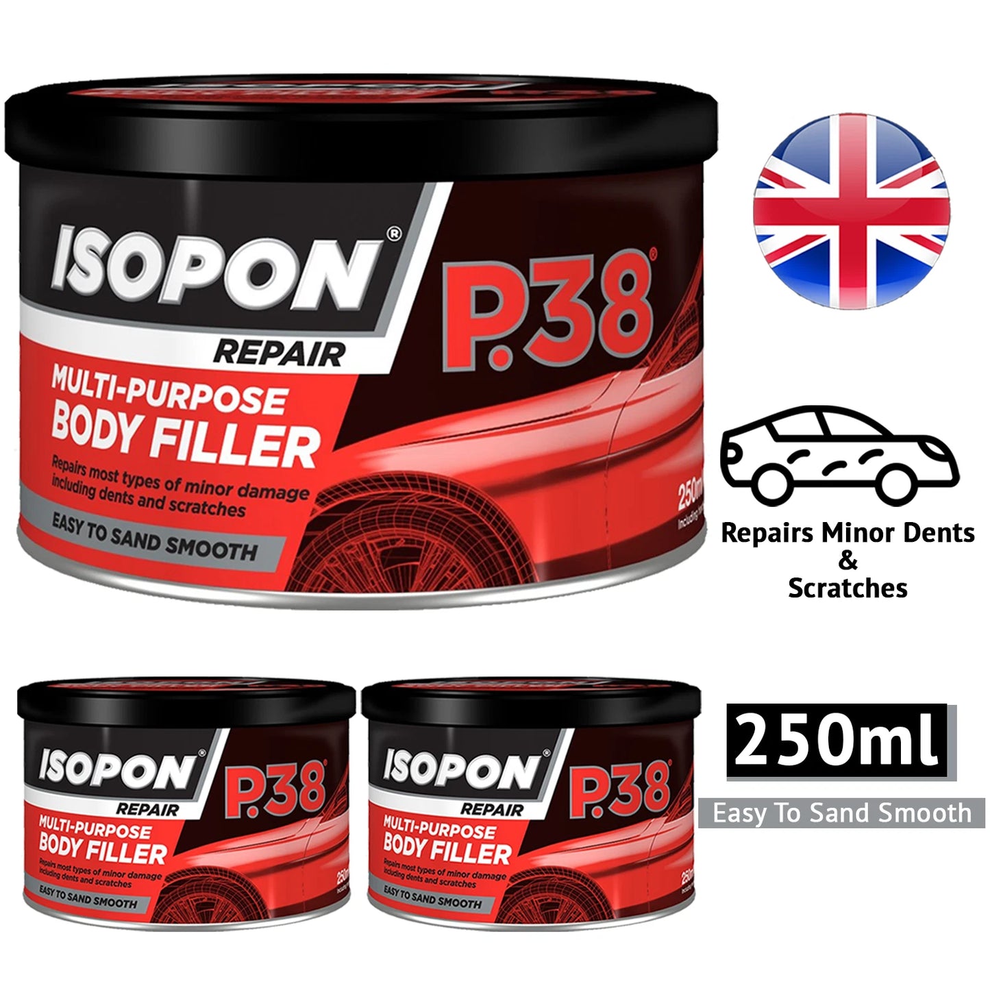3 x 250ml|Isopon| Repair-P38- Multi Purpose Body Filler