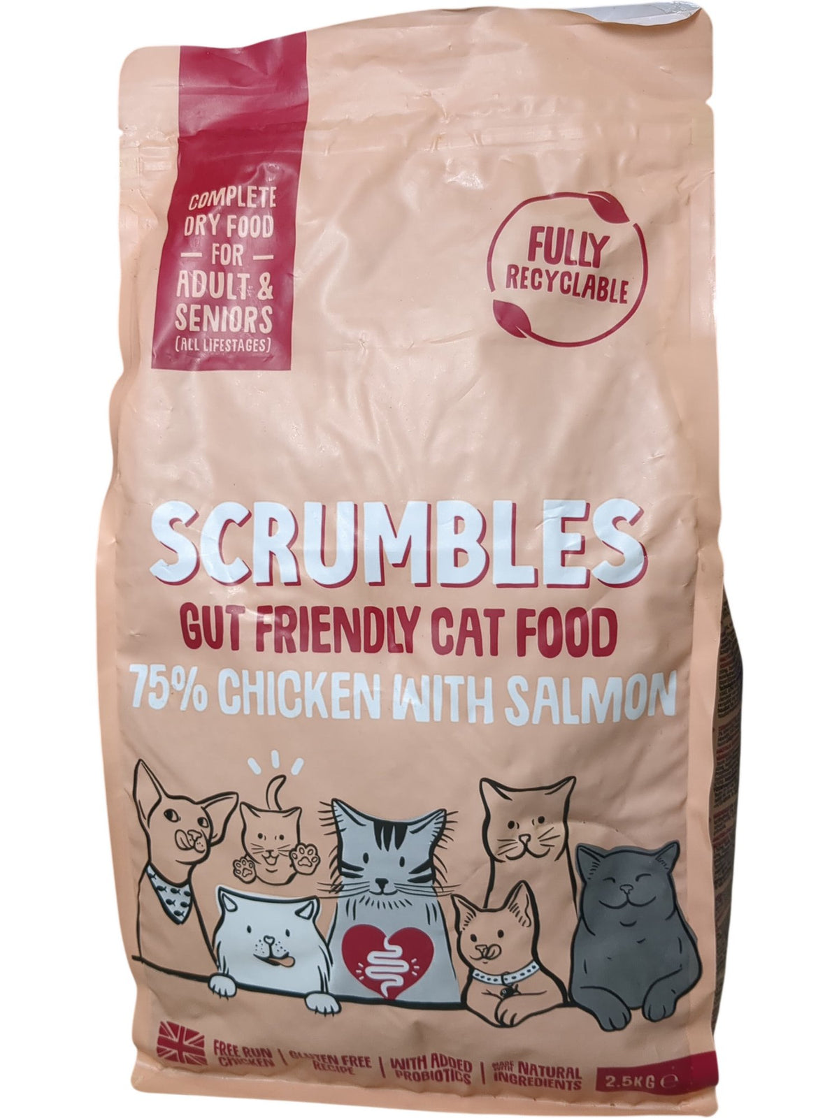 Scrumbles | Gut Friendly Cat Food | 75% Chicken with Salmon | 2.5KG