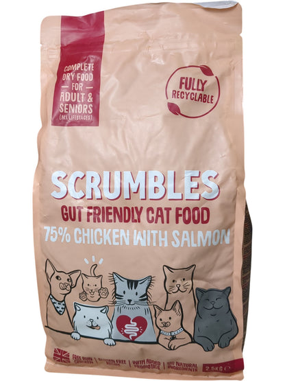 Scrumbles | Gut Friendly Cat Food | 75% Chicken with Salmon | 2.5KG