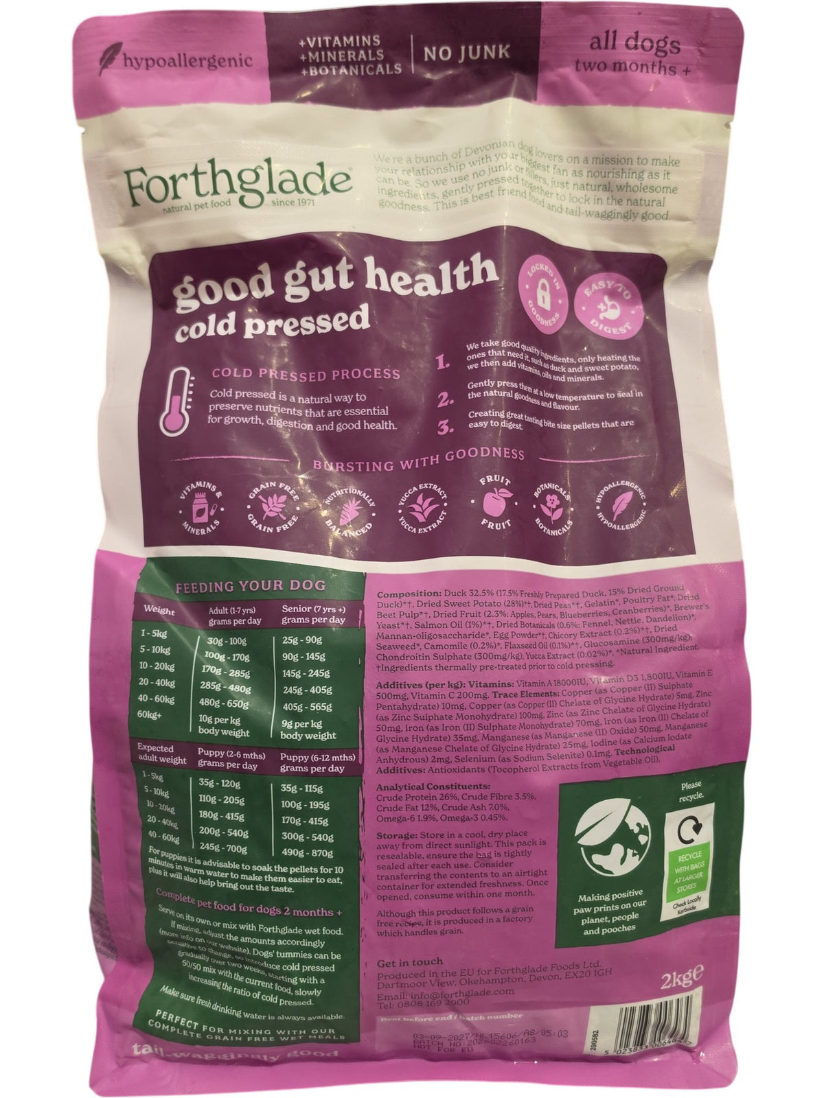 Forthglade | Cold Pressed Natural Dry Dog Food | Duck with Sweet Potato | 2kg