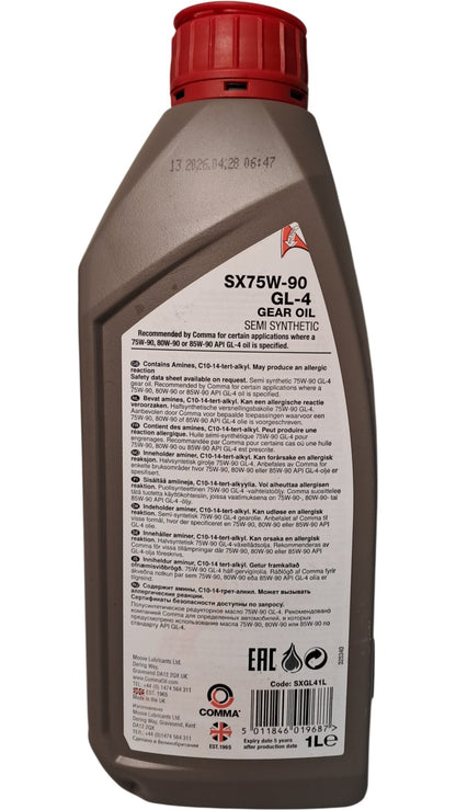 Comma | Gear Oil | SX75W-90 GL-4 | 1 Litre