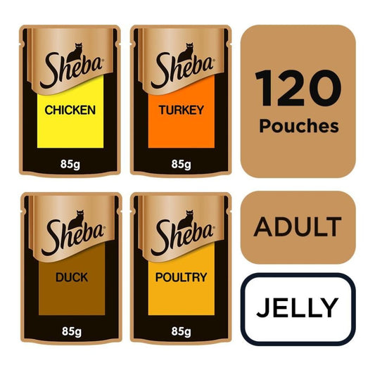 Sheba Fine Flakes Adult Cat Food Pouches Poultry Collection in Jelly 40 X 85g