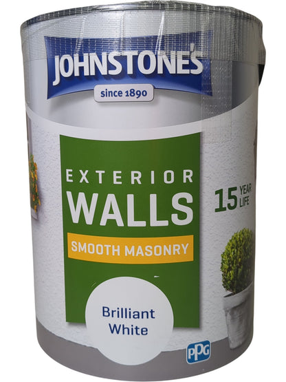 Johnstone's | Exterior Walls Smooth Masonry Paint | Brilliant White | 5L