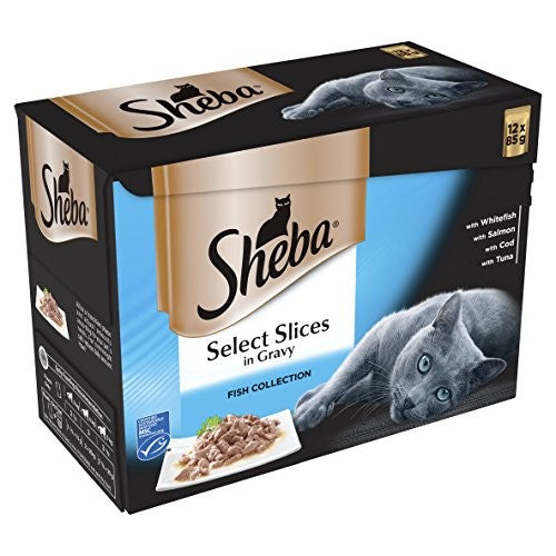 Sheba Pick Slices in Gravy - Fish Choice - Wet Cat Food Bags for Adult Cats - Pack of 12 X 85g