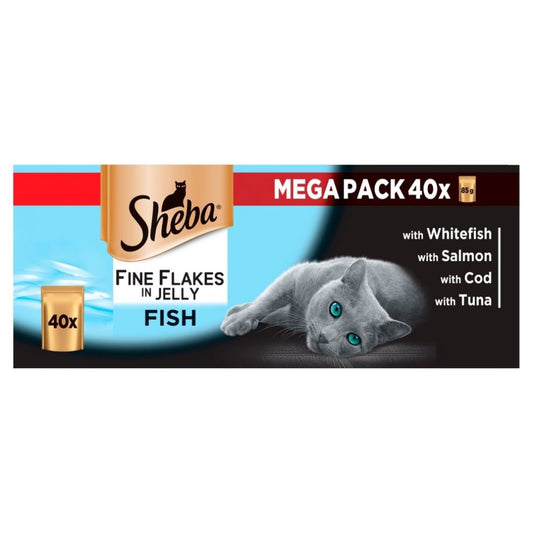 40pk Sheba Fine Flakes Fish Collection - 85g | Sheba Wet Cat Food Pouches