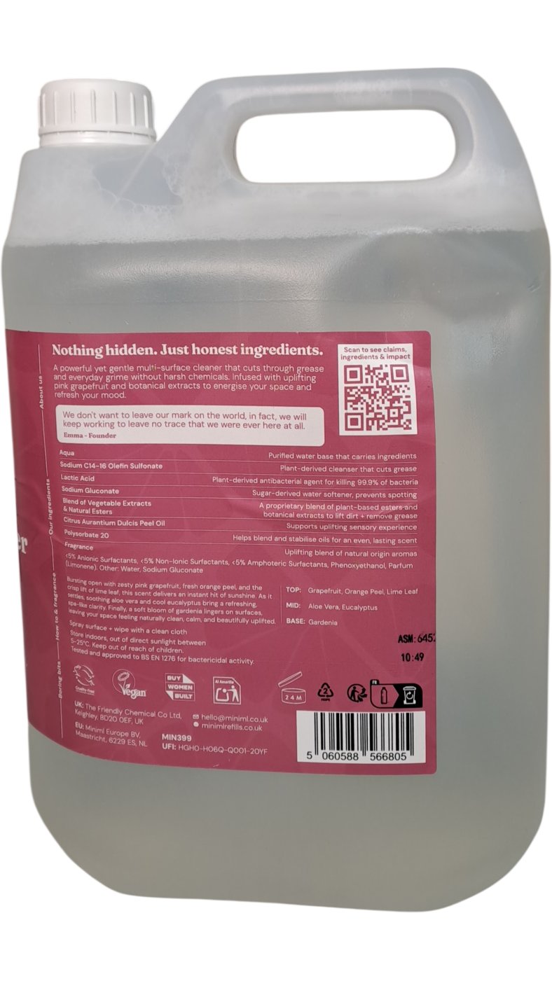 Miniml | Anti-Bac Surface Cleaner | Uplifting Pink Grapefruit | 5L