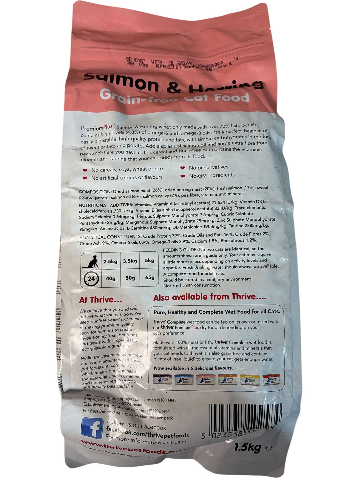 Thrive | PremiumPlus Grain-free Cat Food | Salmon & Herring | 1.5KG