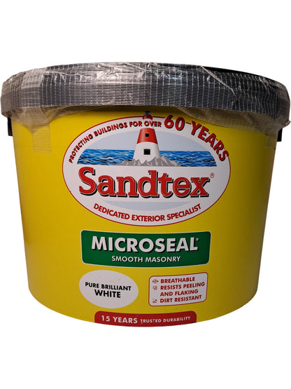 Sandtex | Microseal Smooth Masonry Paint | Pure Brilliant White | 10L