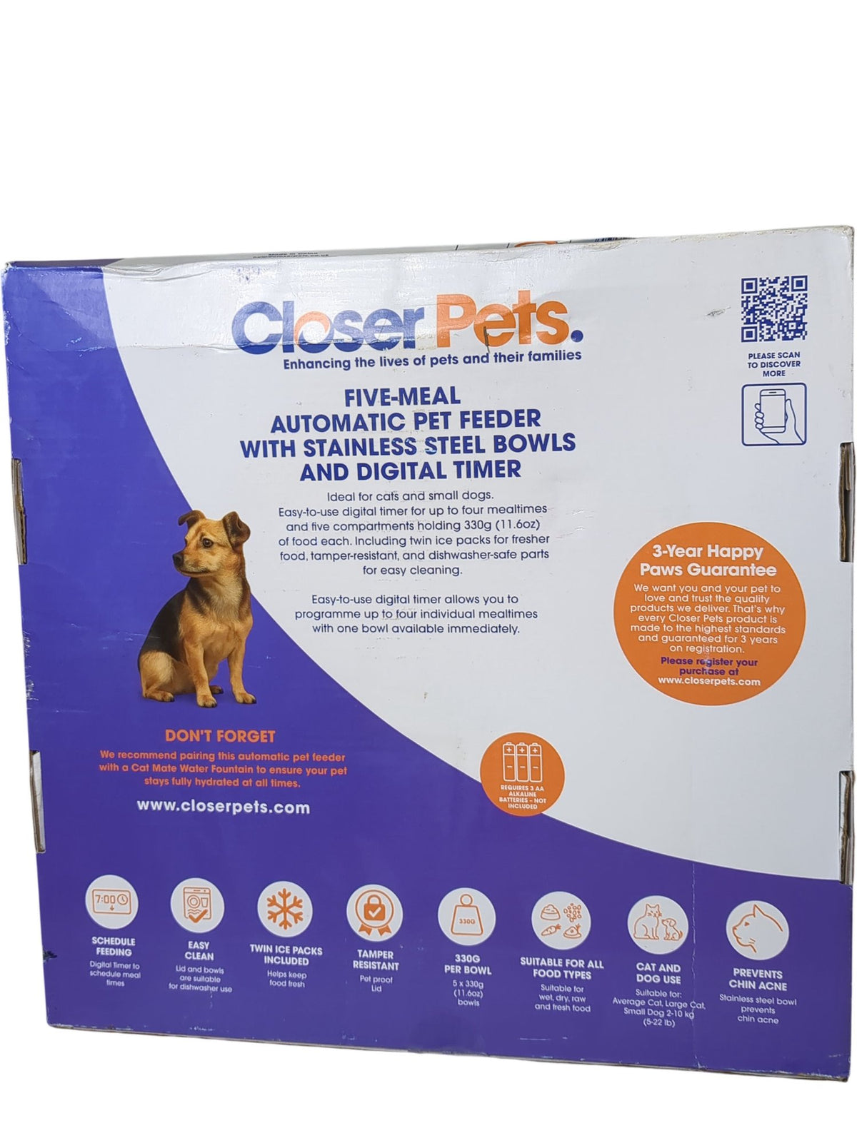 Closer Pets | Cat Mate Five-Meal Automatic Pet Feeder | Model 465G | Grey