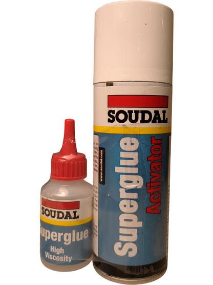 Soudal | Superglue Activator and High Viscosity Glue | 200ml + 50g
