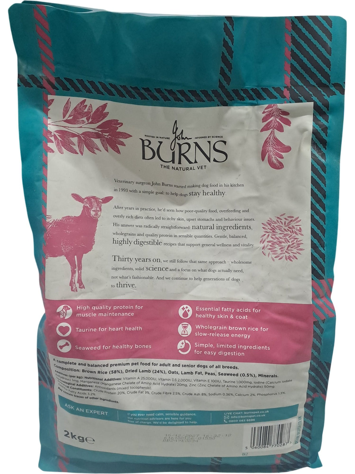 Burns | Original Dog Food | Lamb & Brown Rice | 2KG