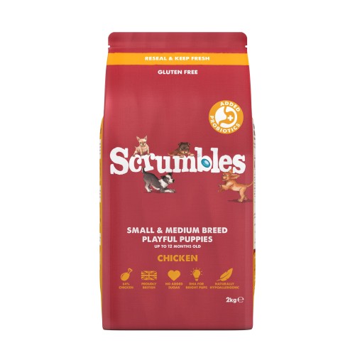 Scrumbles Natural Gluten-Free Dog Dry Food with Fresh Chicken, for Puppies and Adult Toy Breeds, 2 kg