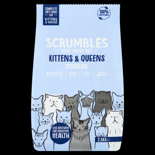 Scrumbles All Natural Dry Kitten Food with 77% Chicken, High Protein Food for Growing Kittens, 2.5Kg
