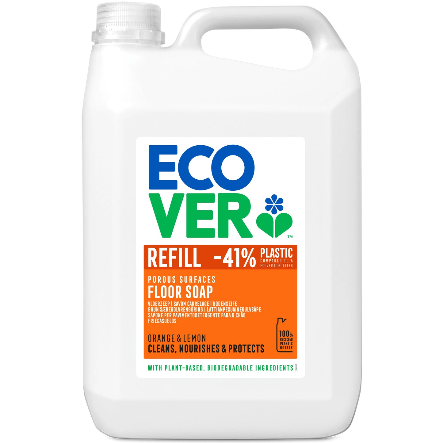 Ecover Refill - Floor Soap for Porous Surfaces - Orange & Lemon - 5L