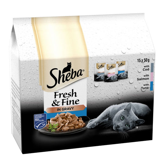 Sheba Fresh & Fine Cat Pouches MSC Fish Collection in Gravy, 15 X 50g