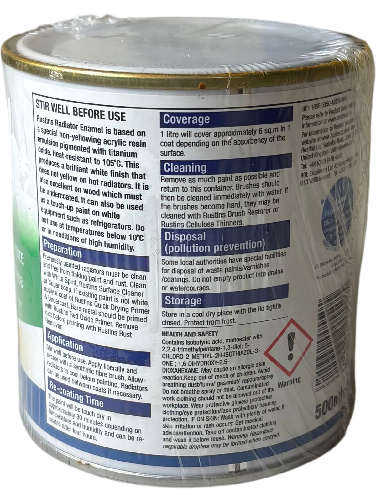 Rustins Quick Drying Radiator Enamel White Matt 500ml