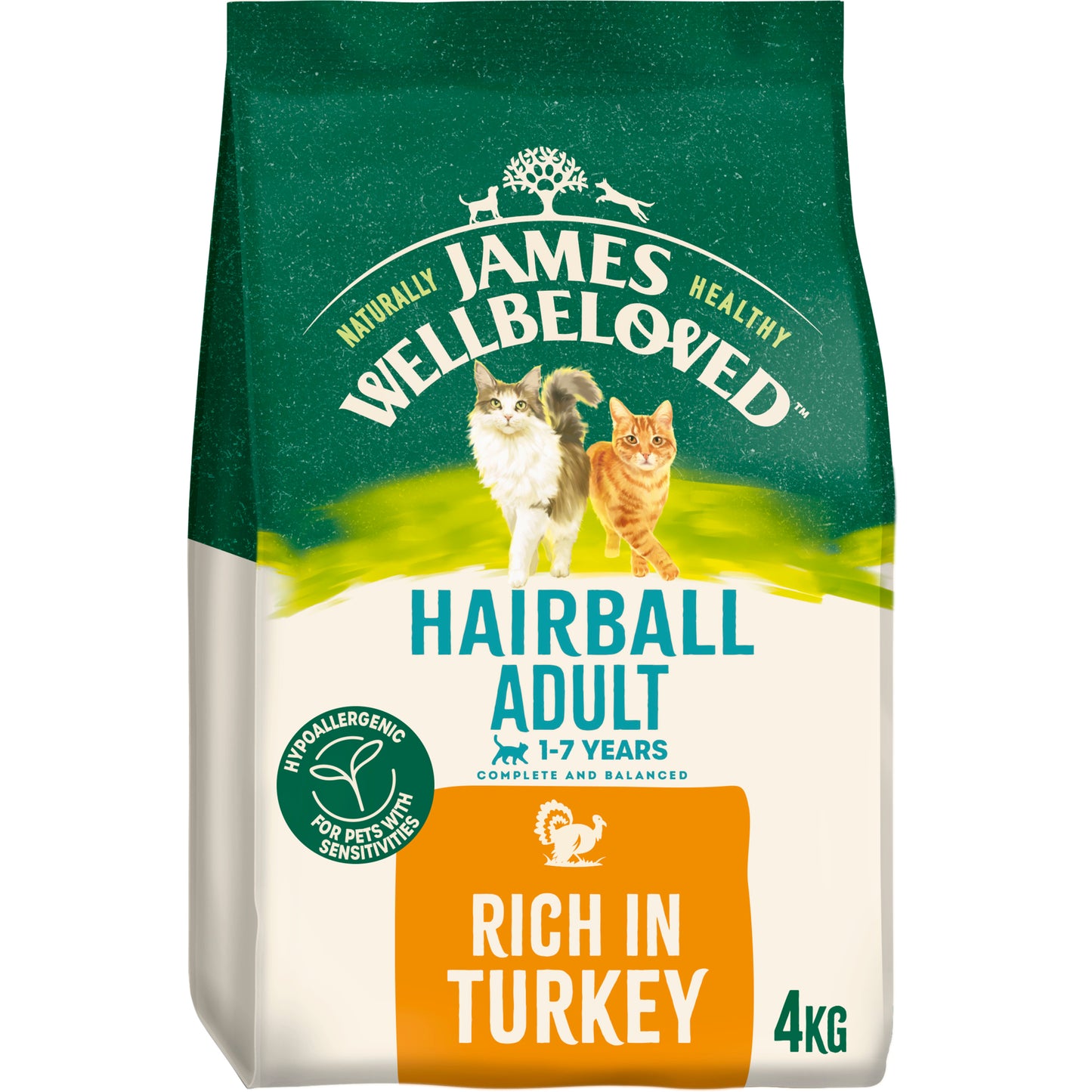 James Wellbeloved Hairball Adult Dry Cat Food Turkey, 4kg