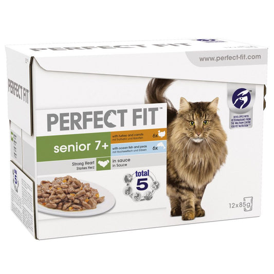 Perfect Fit Senior 7+ Cat Pouches Wet Food Mixed Flavours in Sauce 85g x 48
