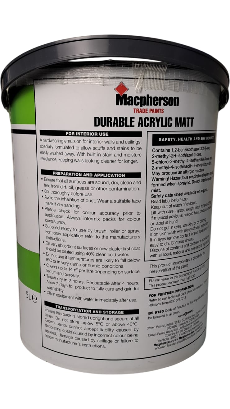 Macpherson | Durable Acrylic Matt Paint | 5L