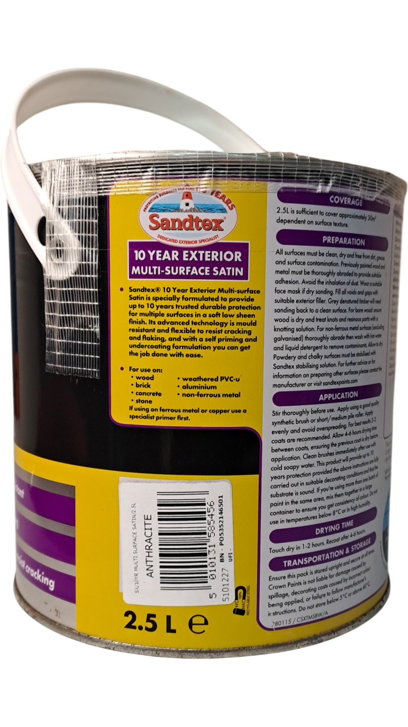 Sandtex | 10 Year Exterior Multi-Surface Satin | Anthracite | 2.5L