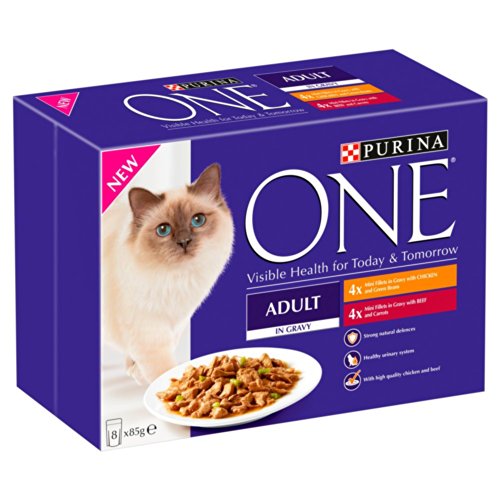 Purina One Adult Cat Chk/Bf Pch 8x85g