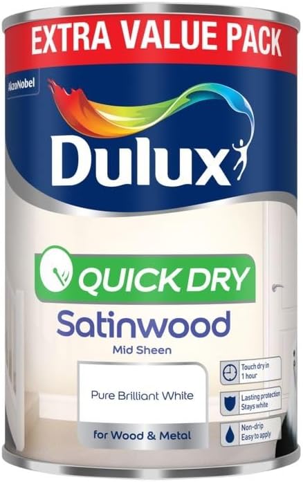 Dulux|Quick Dry- Satinwood Mid Sheen- Pure Brilliant White-1.25L