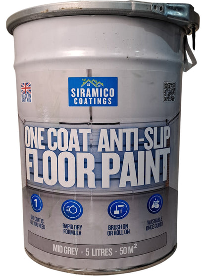 Siramico Coatings | One Coat Anti-Slip Floor Paint | Mid Grey 5L