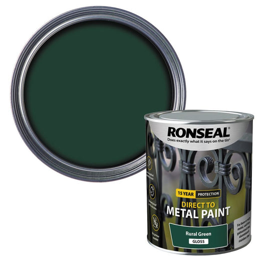 Ronseal| Direct to Metal Paint| Gloss| Rural Green|750ml
