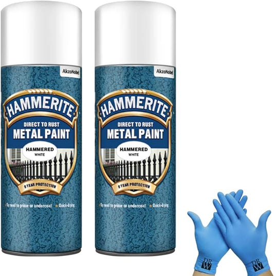 2 x 400ml| Hammerite| Metal Paint| Hammered White