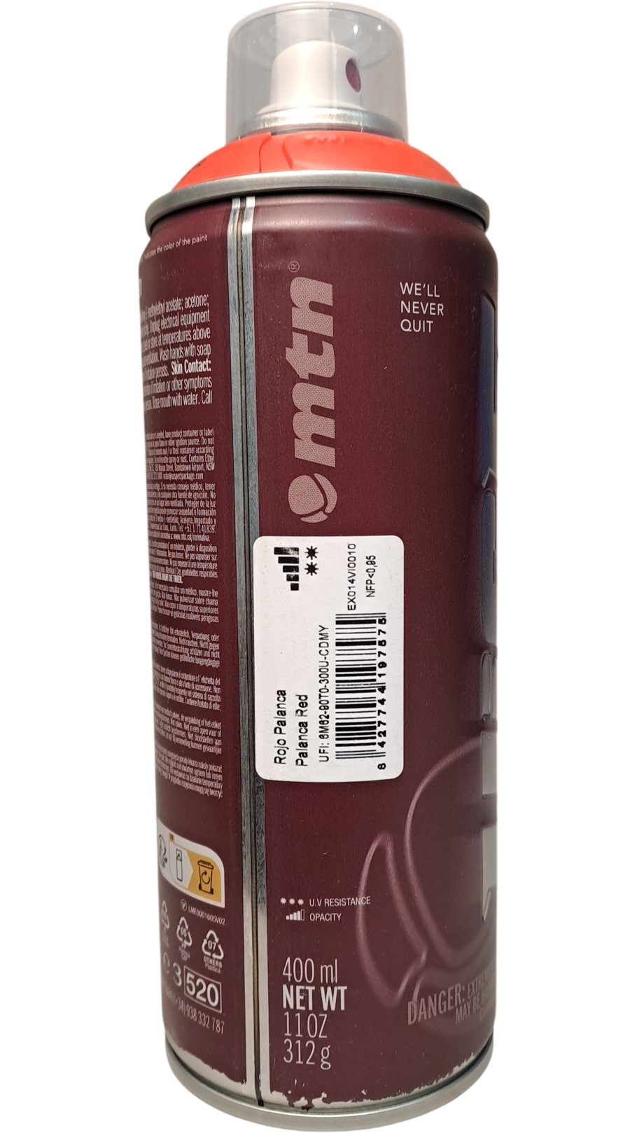 MTN | Vice Spray Paint | Rojo Palanca Red | 400ml
