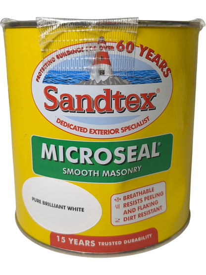 Sandtex | Microseal Smooth Masonry Paint | Pure Brilliant White | 1L