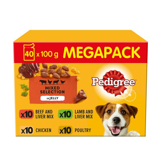 Pedigree Dog Pouches Mixed Selection in Jelly Mega Pack 40x100g