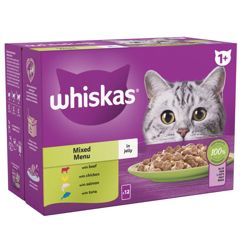 Whiskas 1+ Mixed Menu Adult Wet Cat Food Pouches in Jelly 12 X 85g