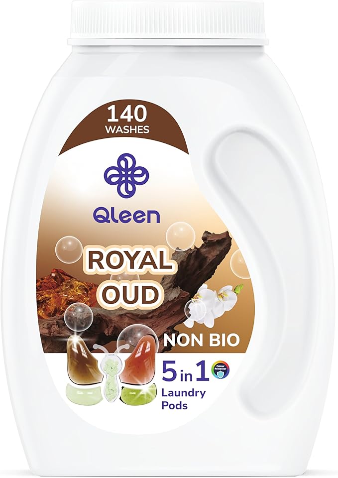 Qleen| Non Bio 5 in 1 Laundry Pods- Royal OUD- 140 Washes