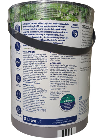 Johnstone's | Exterior Walls Smooth Masonry Paint | Brilliant White | 5L