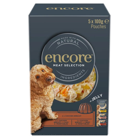 Encore Wet Dog Meat Selection in Jelly Pouch Multi, 5 X 100g