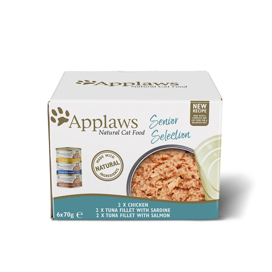 Applaws Senior Wet Cat Food for Mature Cats, Multipack Tuna and Chicken Selection in a Soft Mousse 6 X 70g Tin